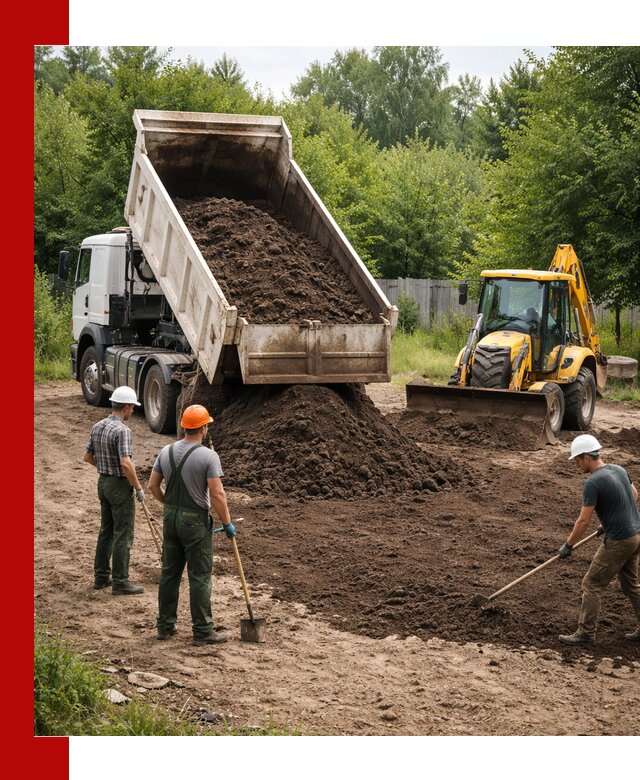 Доставка и укладка грунта для выравнивания участка в Курске