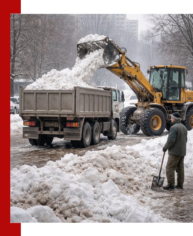 Вывоз снега грузовой техникой в Курске оперативно и чисто