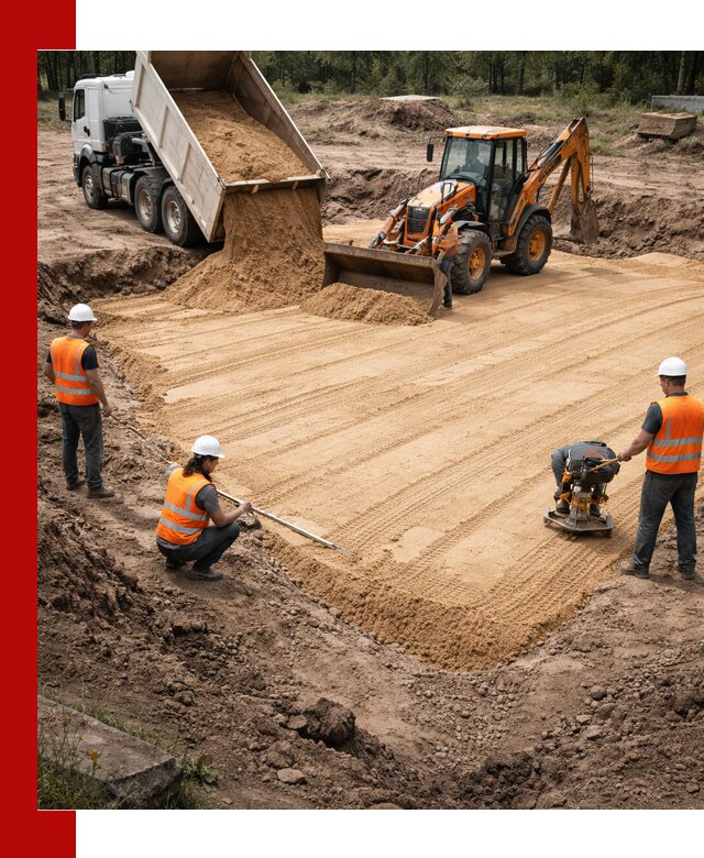 Устройство песчаной подушки для фундаментов и дорог в Курске